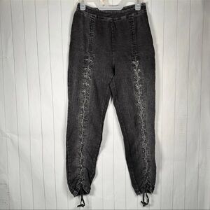 TRAC Black Denim Tapered Lace Up Jeans Indie Sleaze Streetwear Punk Grunge L 28"